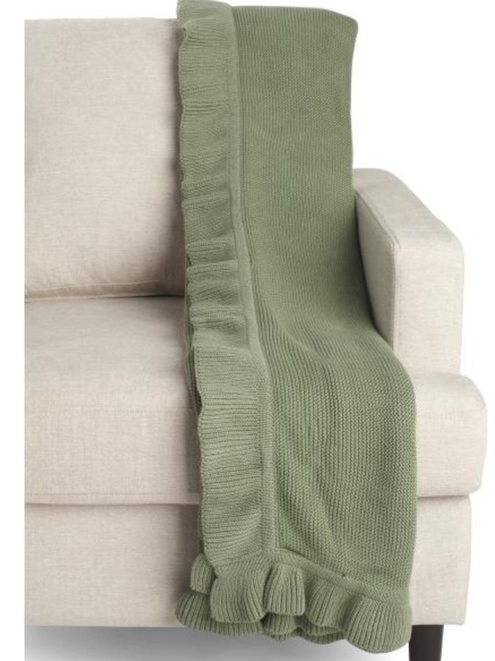 KASSATEX Green Knit Ruffle Trim Throw